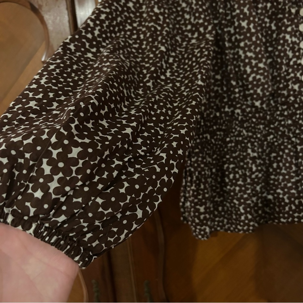 J.Crew brown/cream peplum top with Daisy’s print Size Medium - Picture 3 of 7
